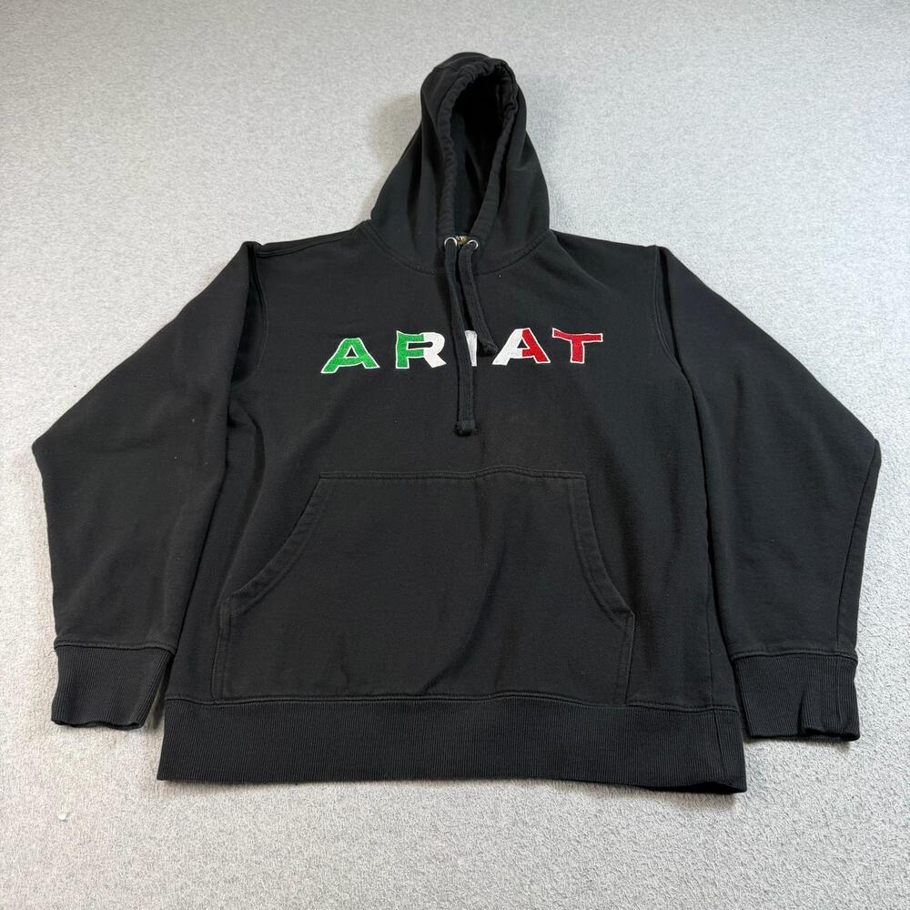 Ariat Mexico Hoodie Mens Medium Black Pullover Logo Work Sweater Customized READ